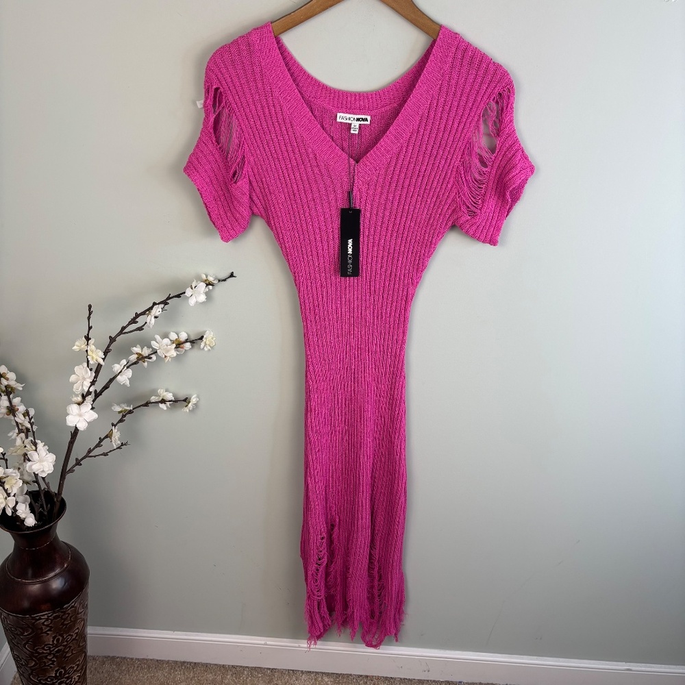 Fashion Nova Distressed Sweater Mini Dress - Picture 3 of 6